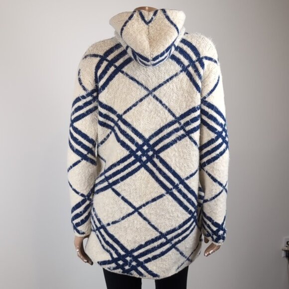 Orange Fashion Village Fuzzy Faux Fur Cardigan Sweater Hooded Plaid Knit Cape - Picture 6 of 13